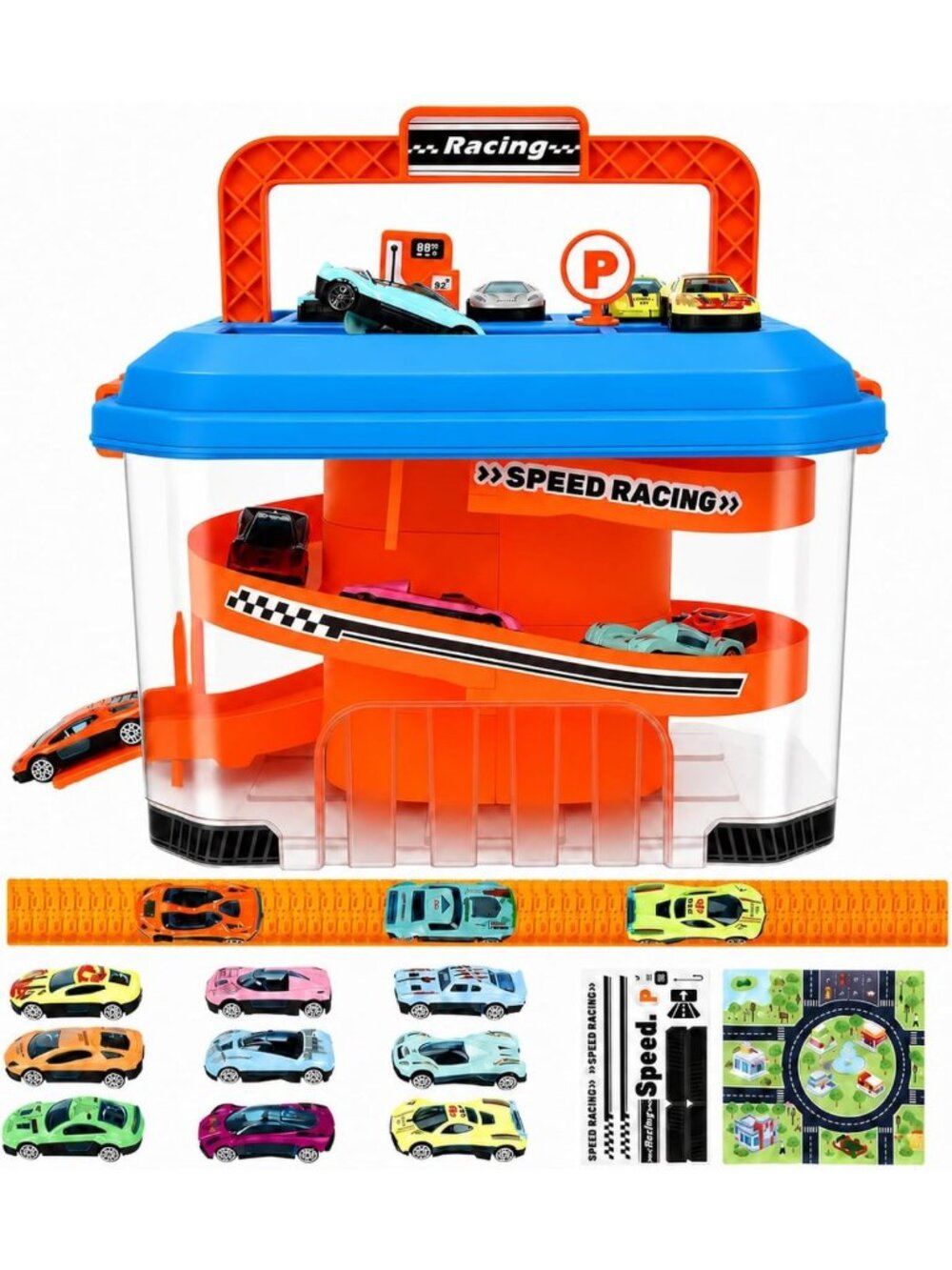 Toy Car Track Playset with Storage - Fun Toddler Toy for Ages 3-4, 12 Cars